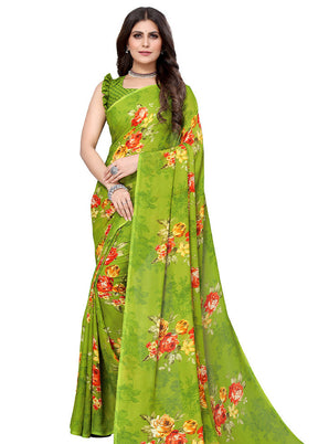 Green Georgette Saree With Blouse Piece - Indian Silk House Agencies