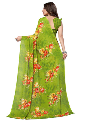 Green Georgette Saree With Blouse Piece - Indian Silk House Agencies