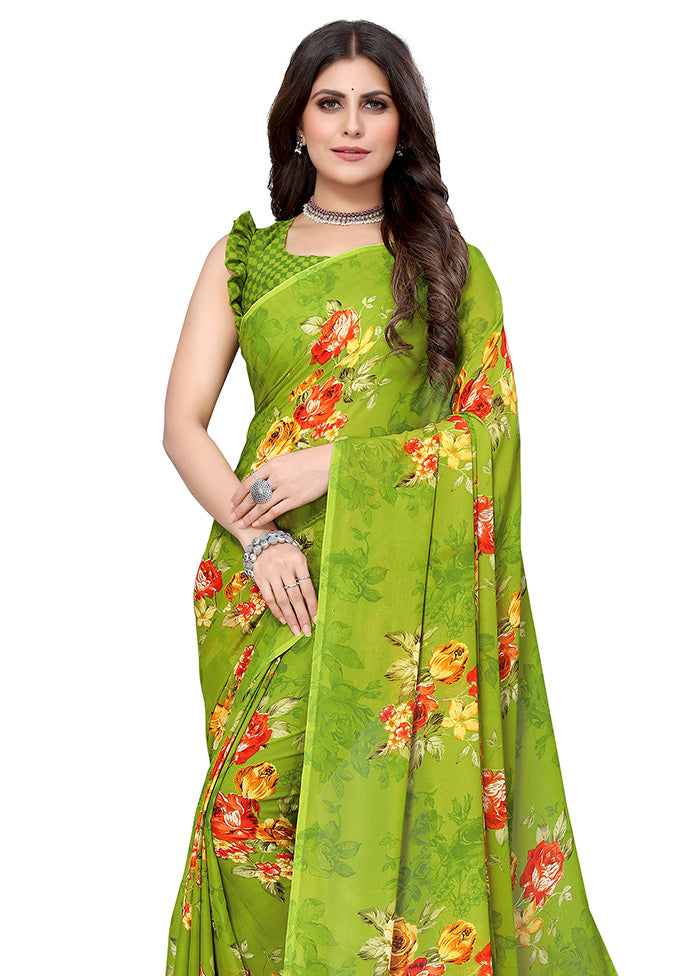 Green Georgette Saree With Blouse Piece - Indian Silk House Agencies