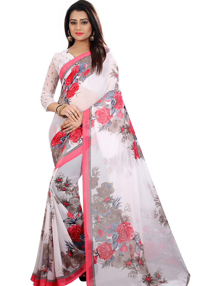 White Georgette Saree With Blouse Piece - Indian Silk House Agencies