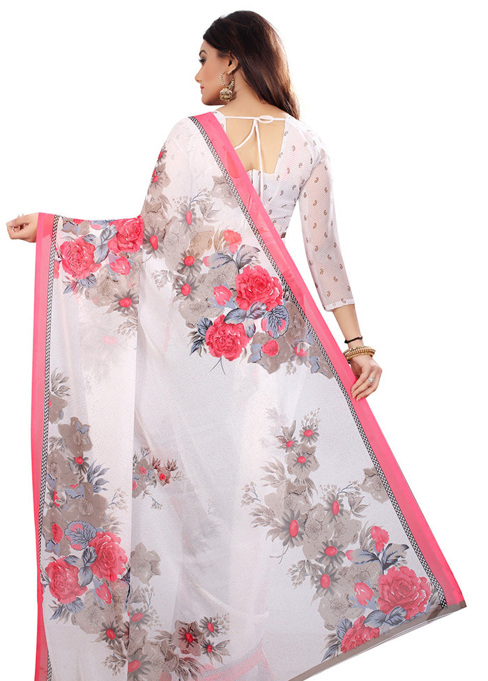 White Georgette Saree With Blouse Piece - Indian Silk House Agencies