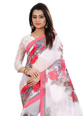 White Georgette Saree With Blouse Piece - Indian Silk House Agencies