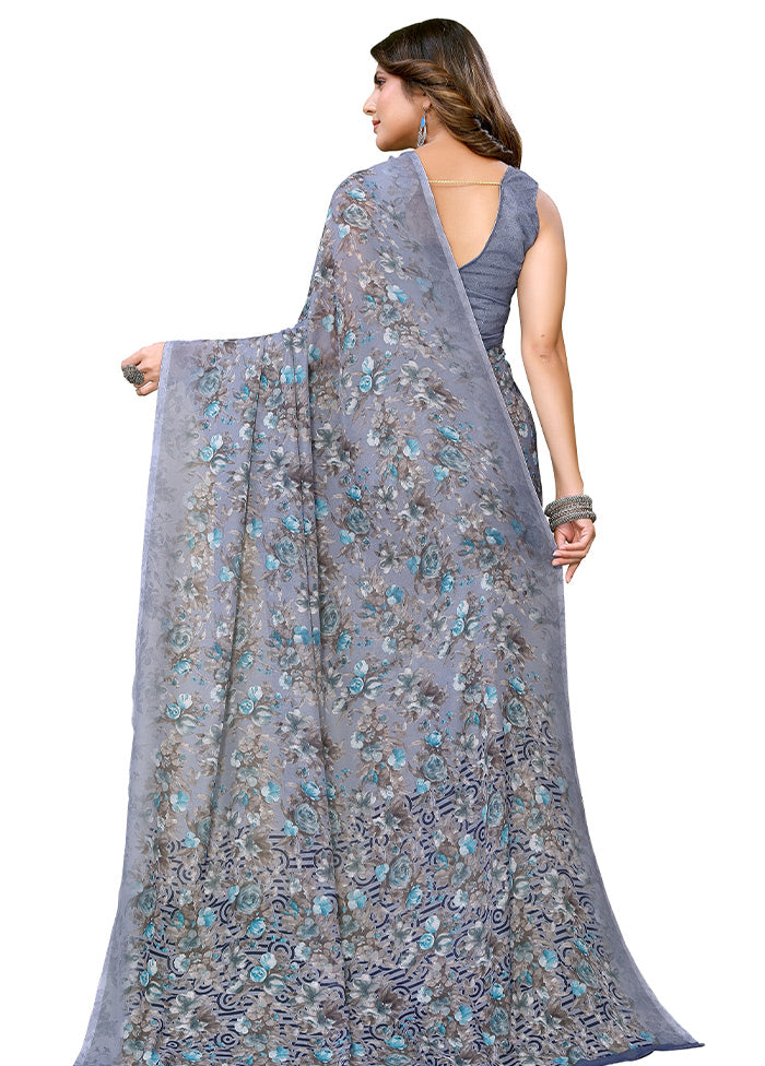 Grey Silk Saree With Blouse Piece - Indian Silk House Agencies