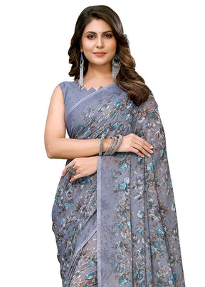 Grey Silk Saree With Blouse Piece - Indian Silk House Agencies