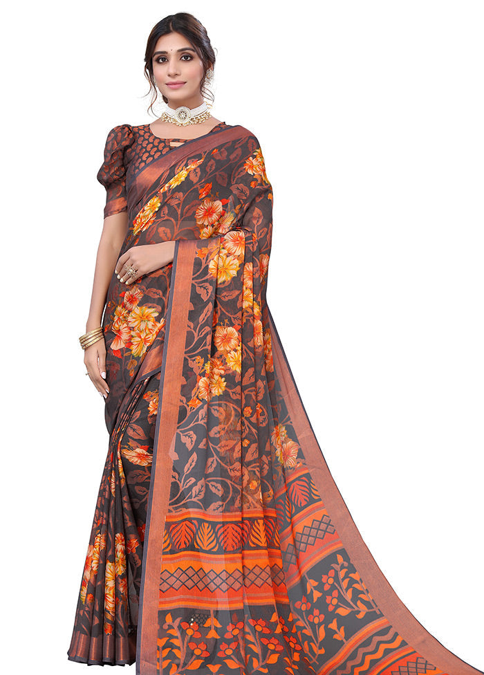 Grey Chiffon Silk Saree With Blouse Piece - Indian Silk House Agencies