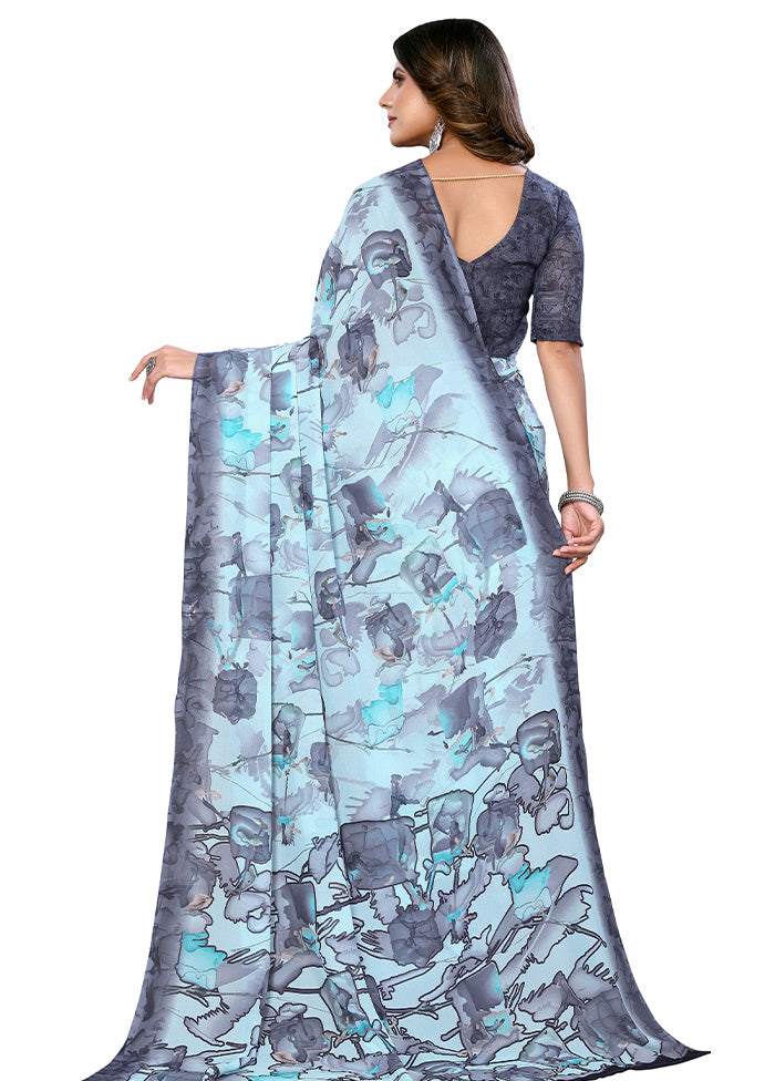 Sky Blue Silk Saree With Blouse Piece - Indian Silk House Agencies