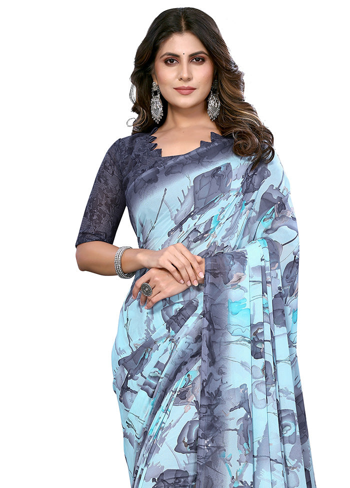 Sky Blue Silk Saree With Blouse Piece - Indian Silk House Agencies