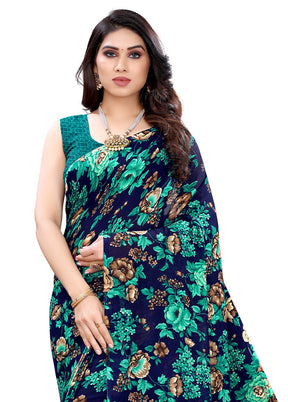 Blue Georgette Saree With Blouse Piece - Indian Silk House Agencies