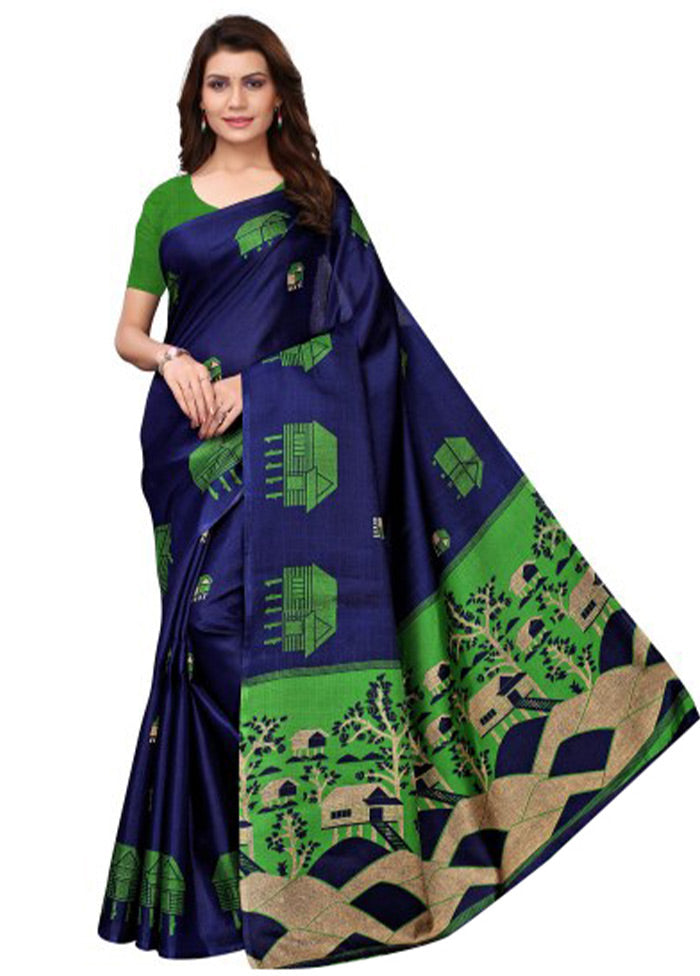 Navy Blue Dupion Silk Saree With Blouse Piece - Indian Silk House Agencies