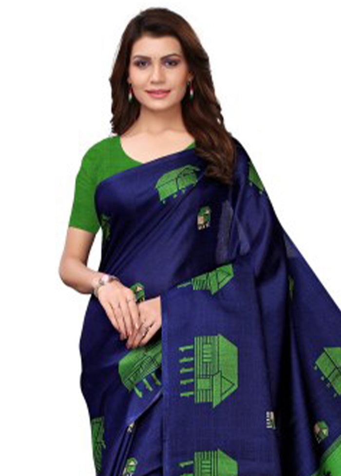 Navy Blue Dupion Silk Saree With Blouse Piece - Indian Silk House Agencies