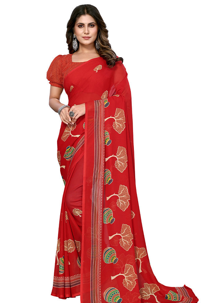 Red Silk Saree With Blouse Piece - Indian Silk House Agencies