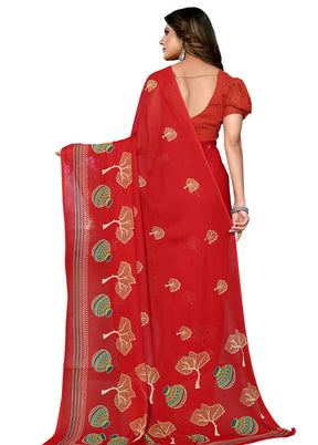 Red Silk Saree With Blouse Piece - Indian Silk House Agencies