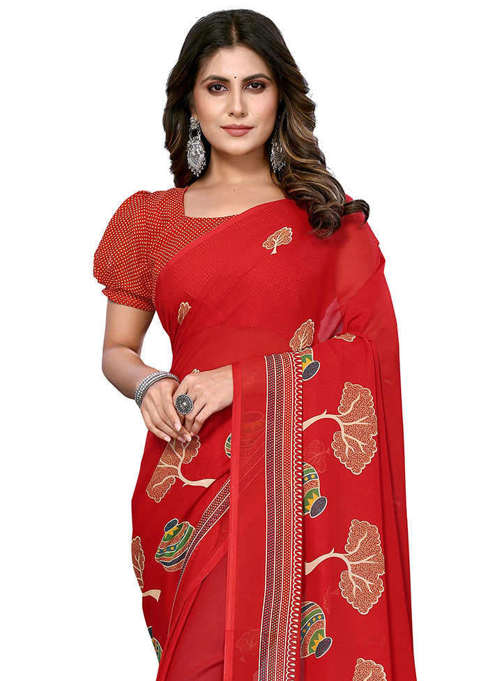 Red Silk Saree With Blouse Piece - Indian Silk House Agencies