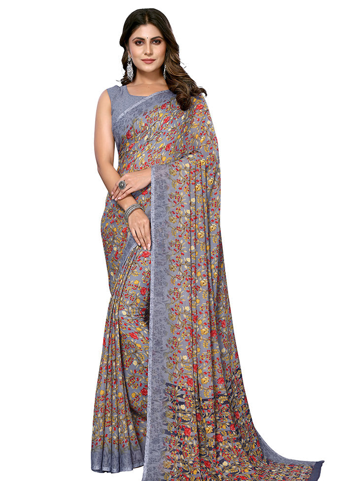 Grey Silk Saree With Blouse Piece - Indian Silk House Agencies