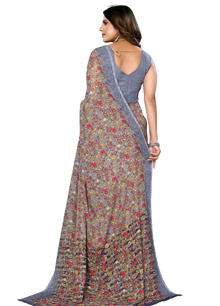 Grey Silk Saree With Blouse Piece - Indian Silk House Agencies