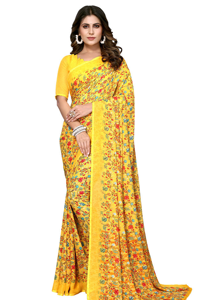 Yellow Silk Saree With Blouse Piece - Indian Silk House Agencies