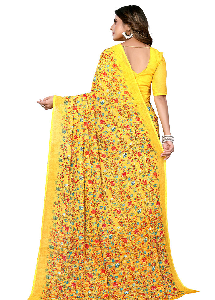 Yellow Silk Saree With Blouse Piece - Indian Silk House Agencies