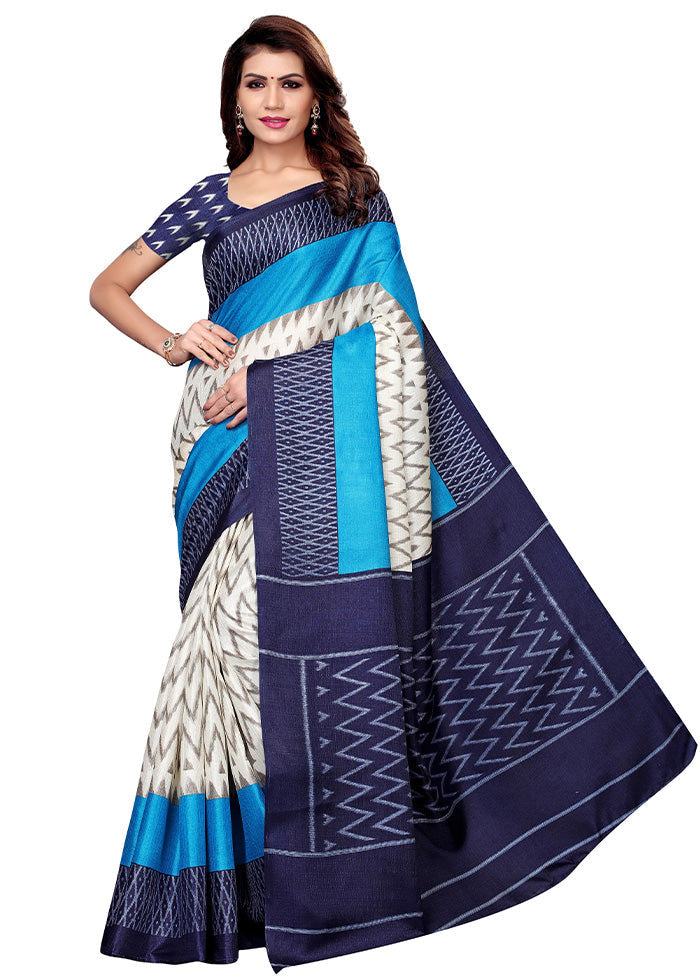 Navy Blue Dupion Silk Saree With Blouse Piece - Indian Silk House Agencies