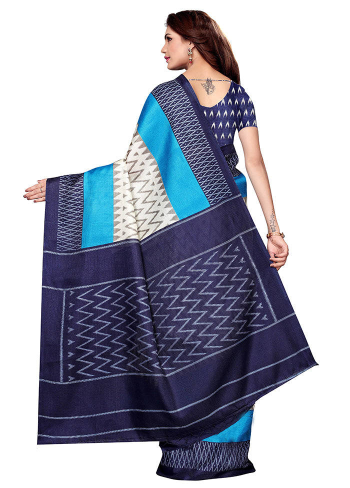 Navy Blue Dupion Silk Saree With Blouse Piece - Indian Silk House Agencies