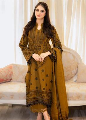 3 Pc Brown Readymade Silk Dupatta Suit Set