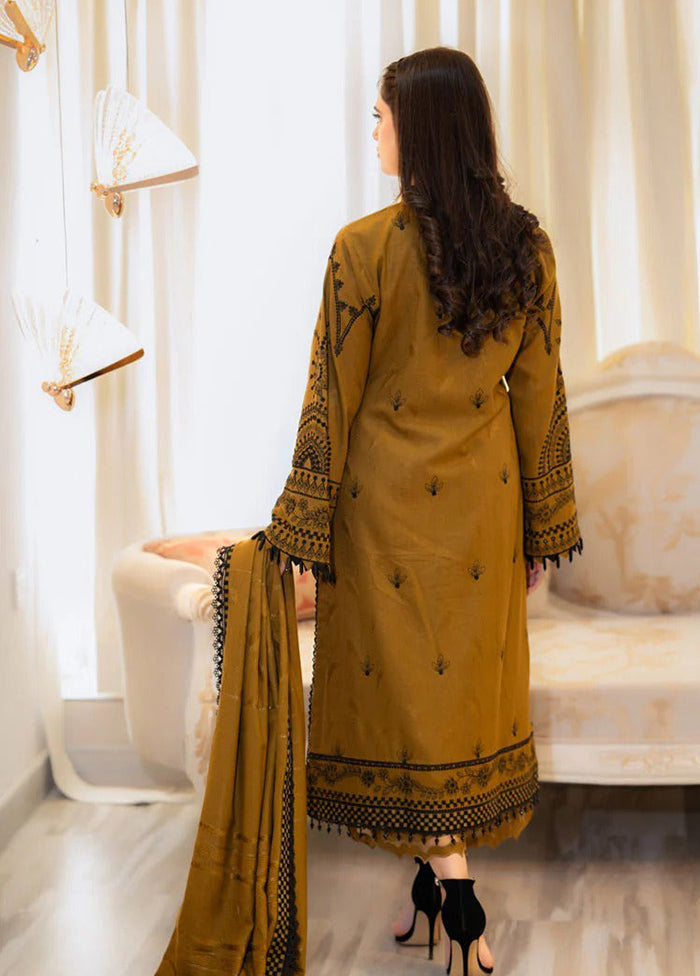 3 Pc Brown Readymade Silk Dupatta Suit Set