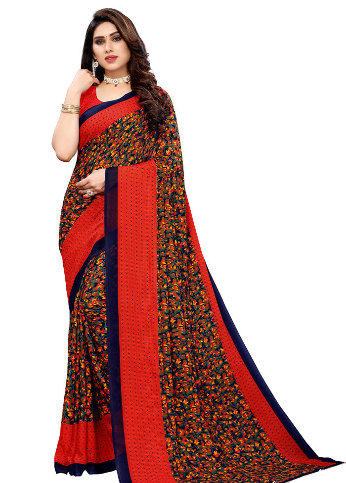 Red Georgette Saree With Blouse Piece - Indian Silk House Agencies