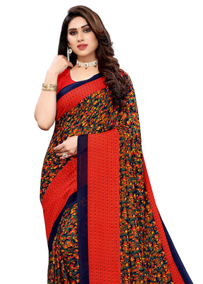 Red Georgette Saree With Blouse Piece - Indian Silk House Agencies