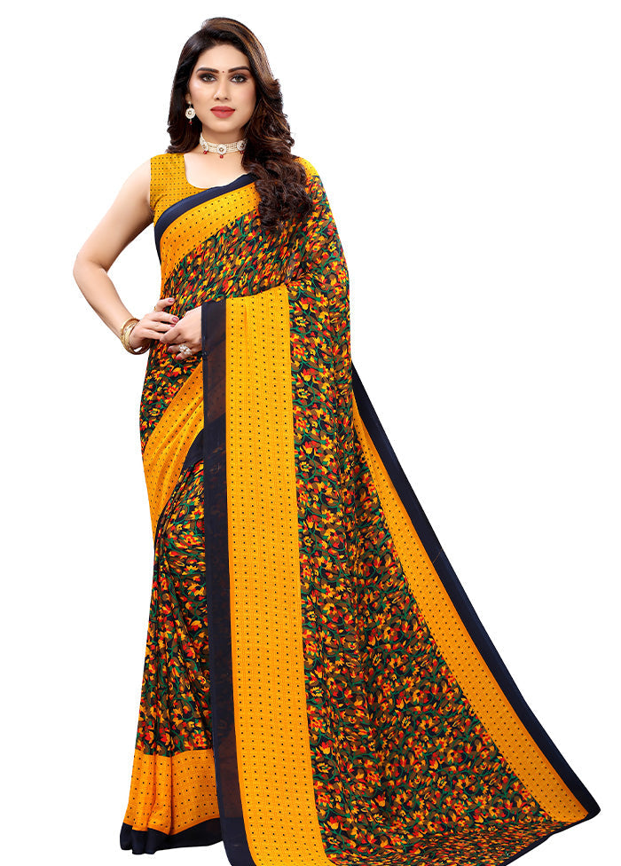 Yellow Georgette Saree With Blouse Piece - Indian Silk House Agencies