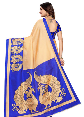 Blue Dupion Silk Saree With Blouse Piece - Indian Silk House Agencies