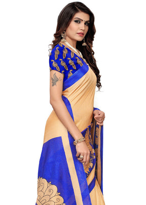 Blue Dupion Silk Saree With Blouse Piece - Indian Silk House Agencies