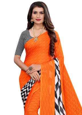 Orange Georgette Saree With Blouse Piece - Indian Silk House Agencies