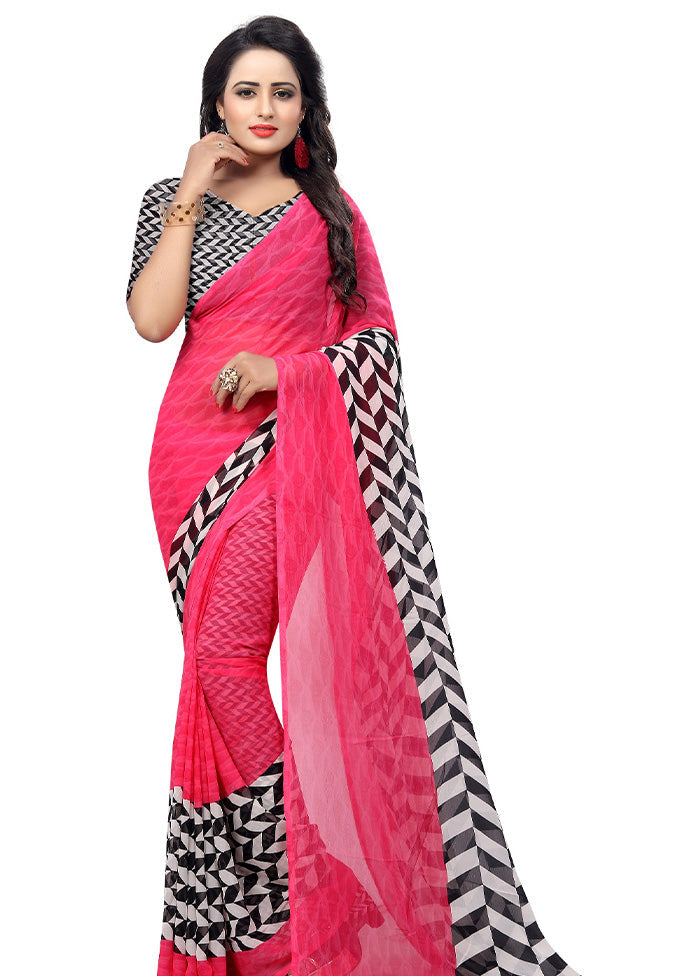 Pink Georgette Saree With Blouse Piece - Indian Silk House Agencies