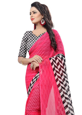 Pink Georgette Saree With Blouse Piece - Indian Silk House Agencies