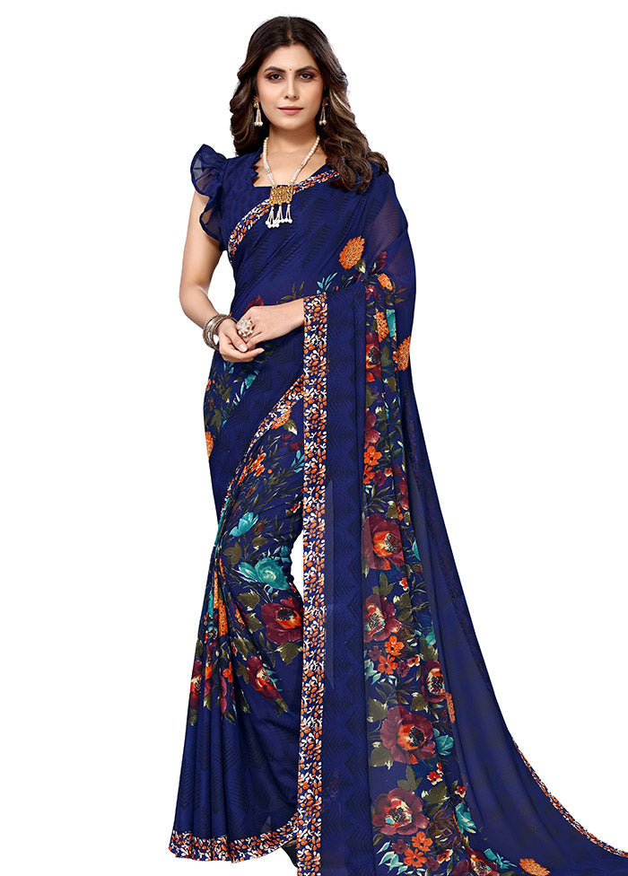 Blue Spun Silk Saree With Blouse Piece - Indian Silk House Agencies