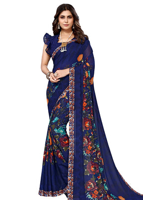 Blue Spun Silk Saree With Blouse Piece - Indian Silk House Agencies