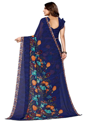 Blue Spun Silk Saree With Blouse Piece - Indian Silk House Agencies