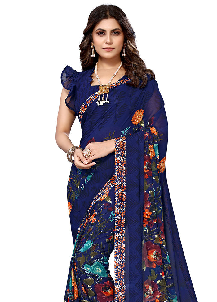 Blue Spun Silk Saree With Blouse Piece - Indian Silk House Agencies