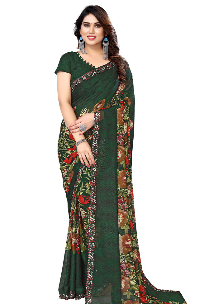 Green Spun Silk Saree With Blouse Piece - Indian Silk House Agencies