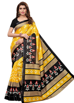 Yellow Dupion Silk Saree With Blouse Piece - Indian Silk House Agencies