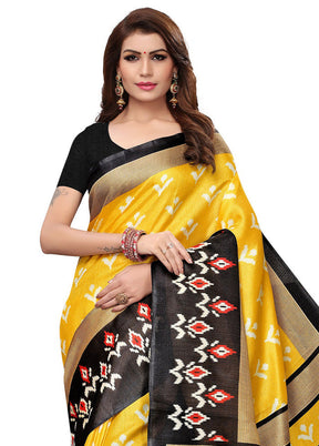 Yellow Dupion Silk Saree With Blouse Piece - Indian Silk House Agencies