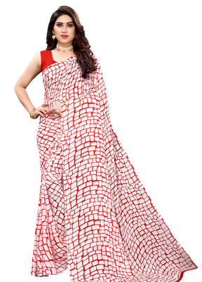 Red Georgette Saree With Blouse Piece - Indian Silk House Agencies