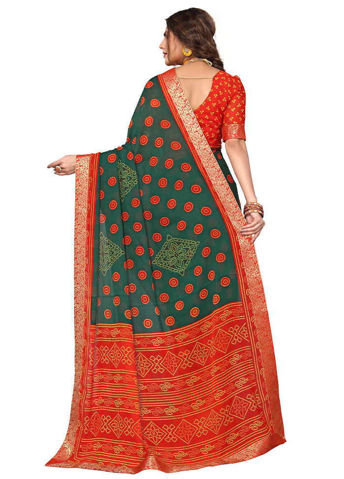 Green Georgette Saree With Blouse Piece - Indian Silk House Agencies