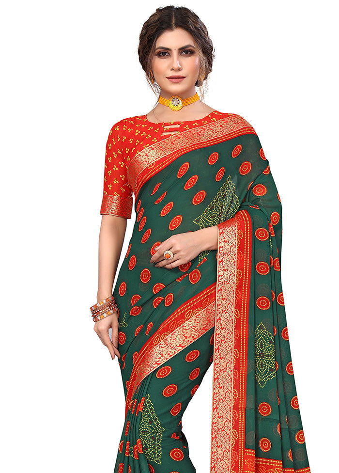 Green Georgette Saree With Blouse Piece - Indian Silk House Agencies