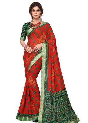 Red Georgette Saree With Blouse Piece - Indian Silk House Agencies