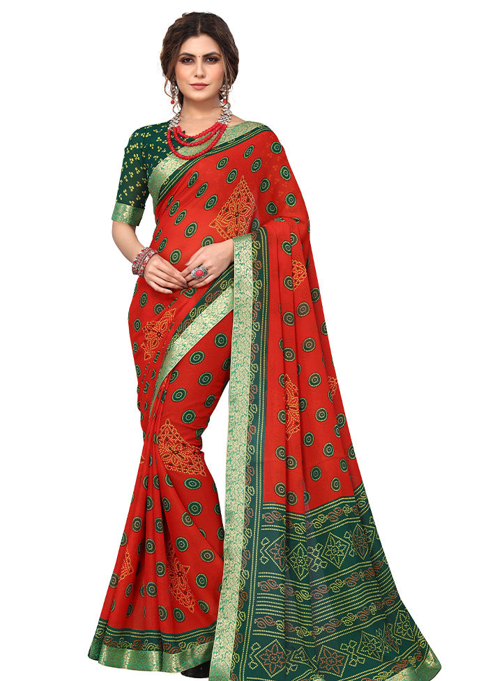 Red Georgette Saree With Blouse Piece - Indian Silk House Agencies