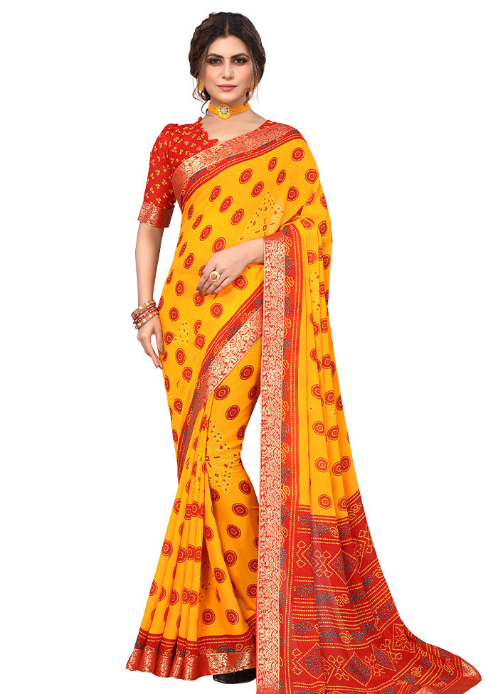 Yellow Georgette Saree With Blouse Piece - Indian Silk House Agencies