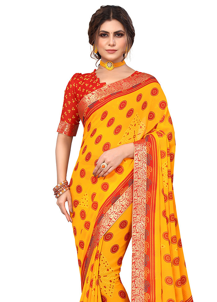 Yellow Georgette Saree With Blouse Piece - Indian Silk House Agencies