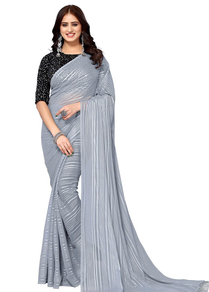 Grey Georgette Saree With Blouse Piece - Indian Silk House Agencies