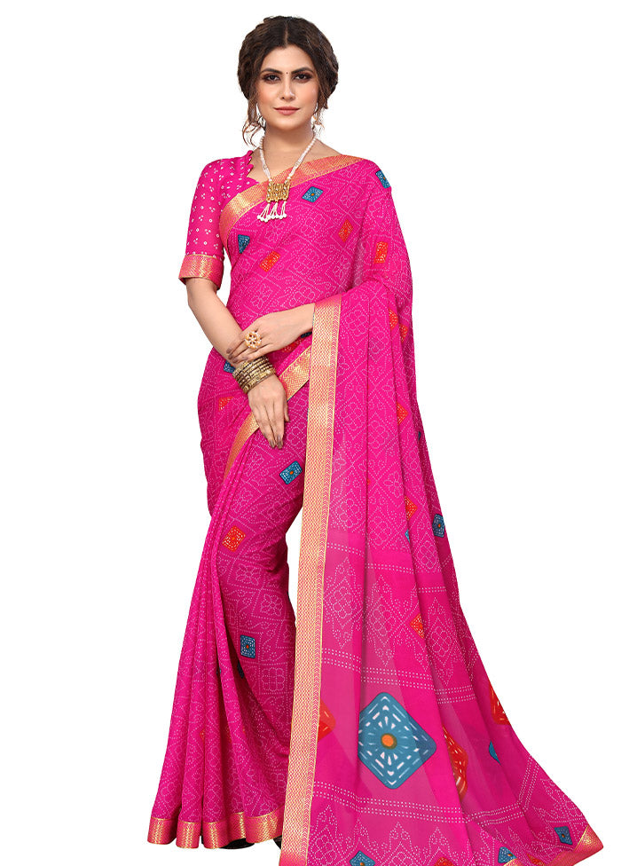 Pink Georgette Saree With Blouse Piece - Indian Silk House Agencies