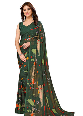 Green Spun Silk Saree With Blouse Piece - Indian Silk House Agencies